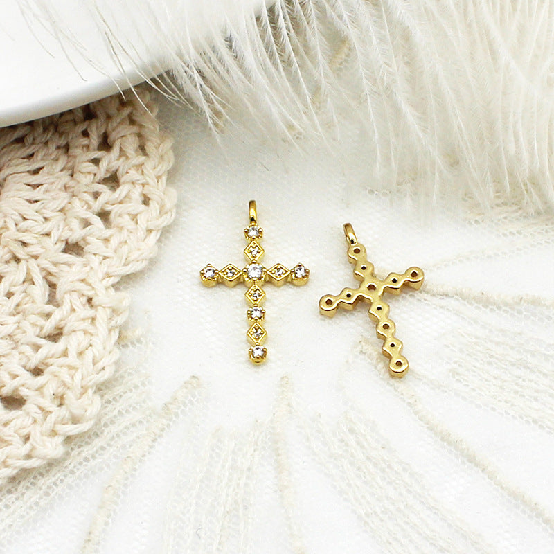 Wholesale Copper Inlaid Zircon Cross DIY Jewelry Accessories